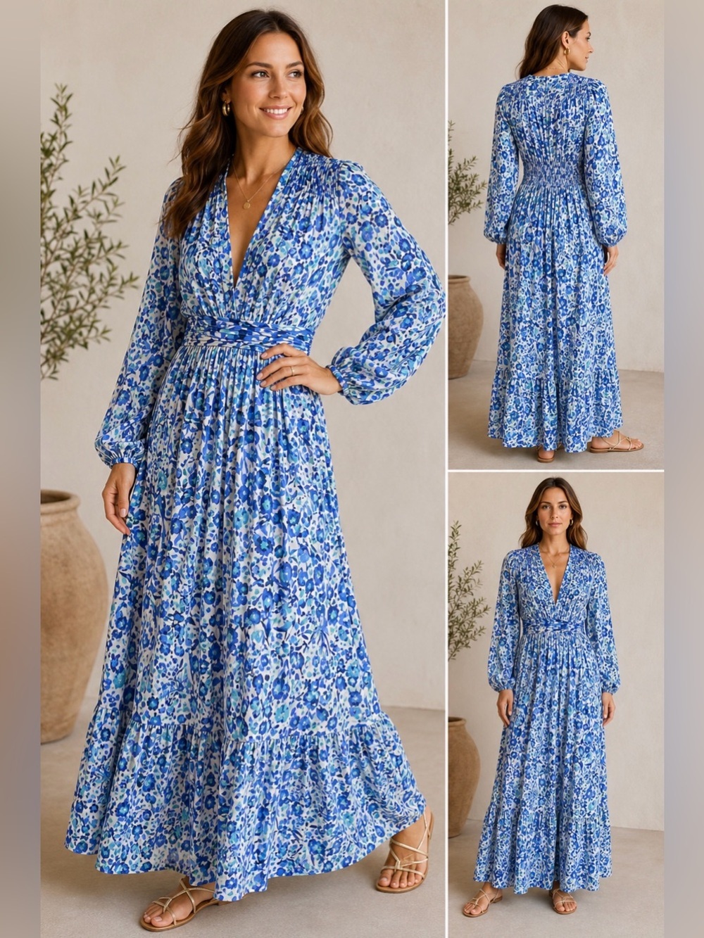 Poupette St Barth Annabelle Blue Floral Maxi Dress Size S NWT Handmade